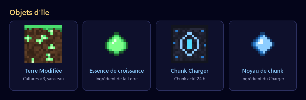 Terre Modifiée, Essence de croissance, Chunk Charger et Noyau de chunk